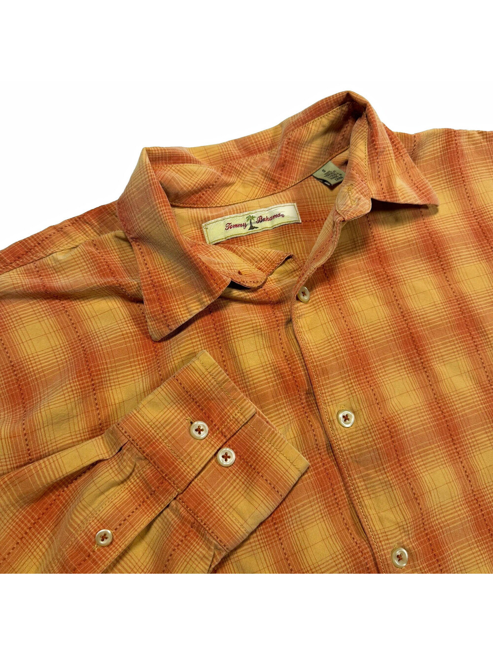 Tommy Bahama Men's S Orange Plaid Long Sleeve Button-Up Silk Blend Shirt